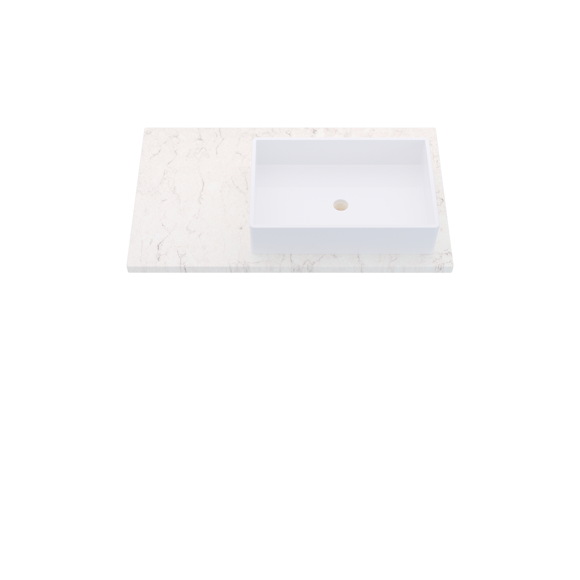 37" Vanderloc Silestone® Quartz Bathroom Vanity Top | Single Vigo Sink | Offset in Snowy Ibiza