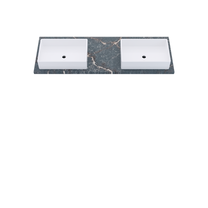 61" Vanderloc Silestone® Quartz Bathroom Vanity Top | Double Vigo Sink | Offset in Parisien Bleu