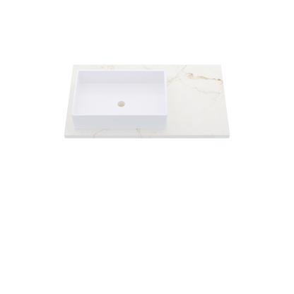 37" Vanderloc Silestone® Quartz Bathroom Vanity Top | Single Rectangle Sink | Offset in Blanc Elysee