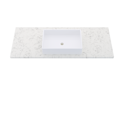 55" Vanderloc Silestone® Quartz Bathroom Vanity Top | Single Vigo Sink | Centered in Lyra