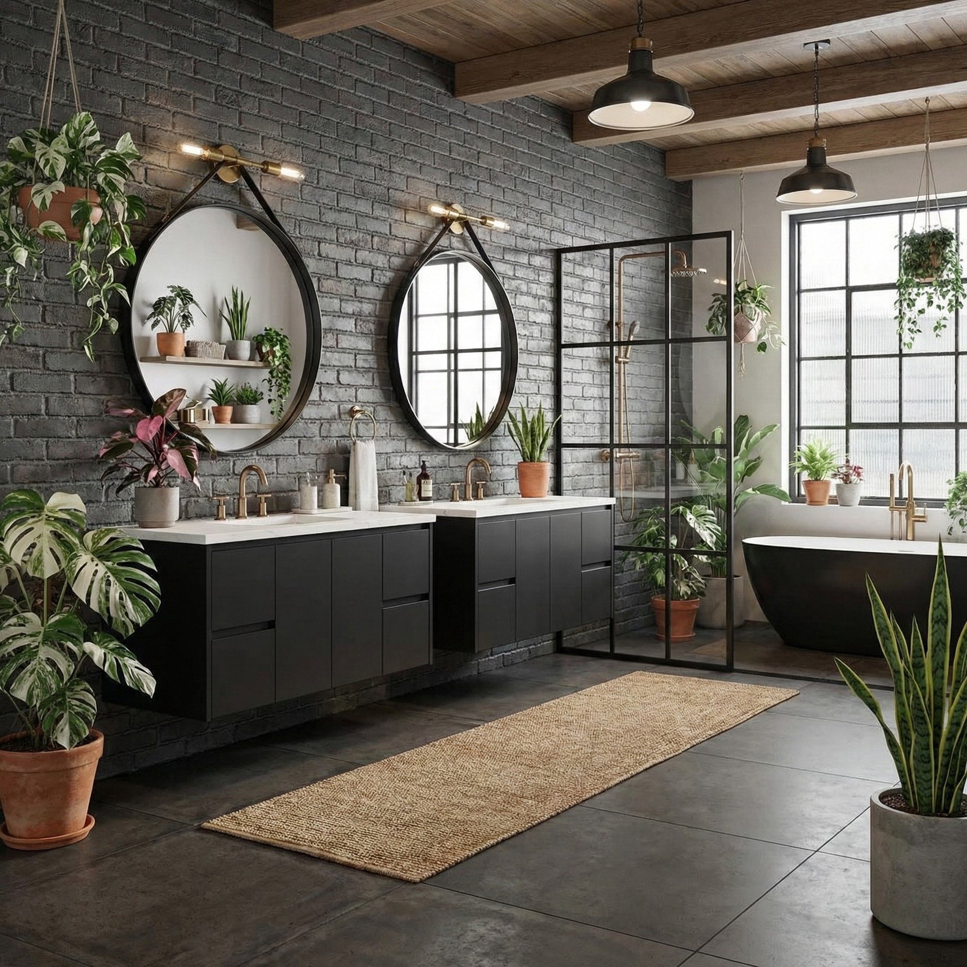 Gilded floating bath vanity in Natural Oak, styled bathroom