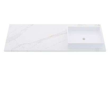 61" Vanderloc Silestone® Quartz Bathroom Vanity Top | Single Vigo Sink | Right Offset in Et Calacatta Gold