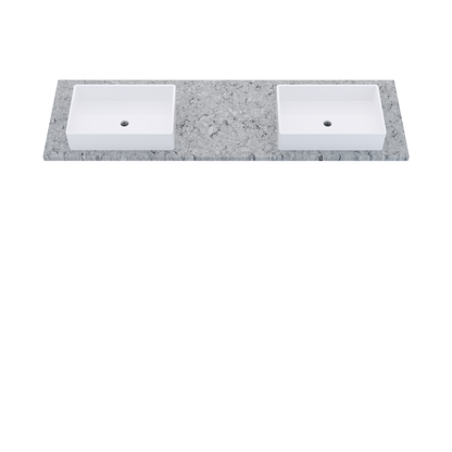 73" Vanderloc Silestone® Quartz Bathroom Vanity Top | Double Vigo Sink | Offset in Pietra