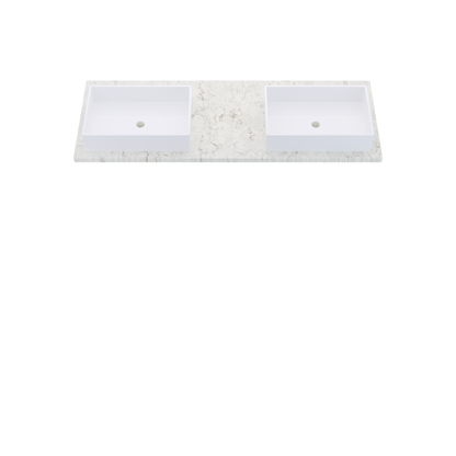 61" Vanderloc Silestone® Quartz Bathroom Vanity Top | Double Vigo Sink | Offset in Lusso