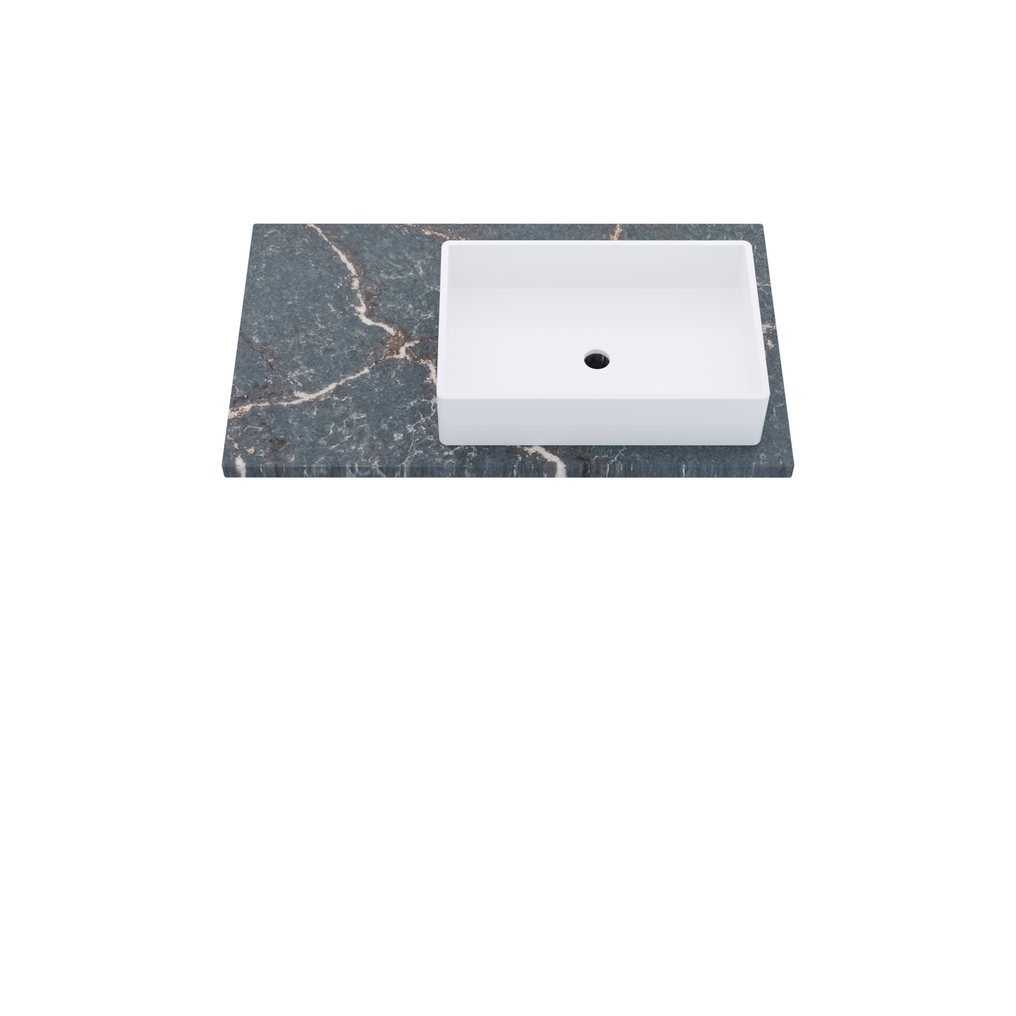37" Vanderloc Silestone® Quartz Bathroom Vanity Top | Single Vigo Sink | Offset in Parisien Bleu