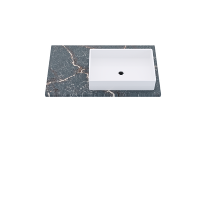 37" Vanderloc Silestone® Quartz Bathroom Vanity Top | Single Vigo Sink | Offset in Parisien Bleu