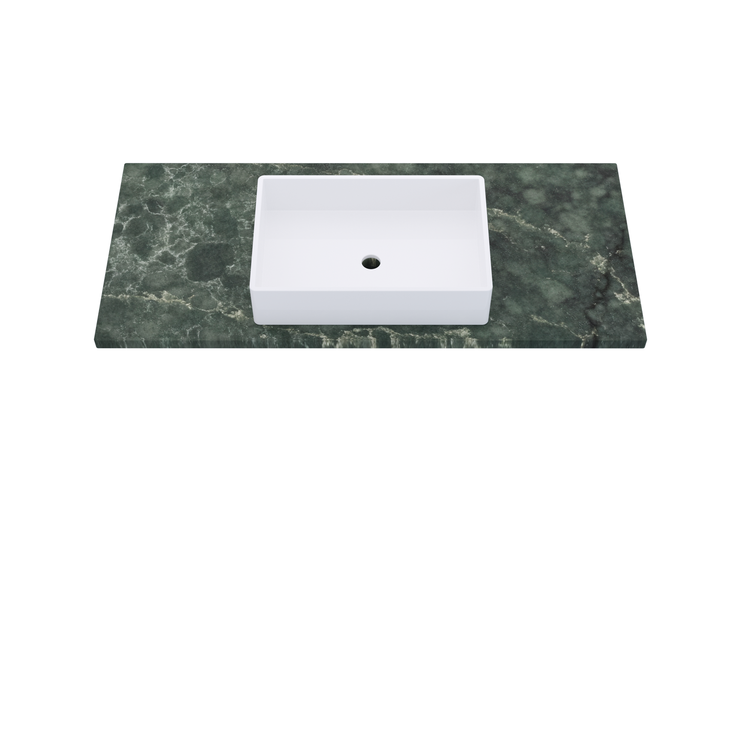 49" Vanderloc Silestone® Quartz Bathroom Vanity Top | Single Vigo Sink | Centered in Jardin Emerald