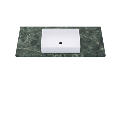 49" Vanderloc Silestone® Quartz Bathroom Vanity Top | Single Vigo Sink | Centered in Jardin Emerald