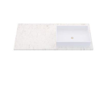 49" Vanderloc Silestone® Quartz Bathroom Vanity Top | Single Vigo Sink | Offset in Snowy Ibiza