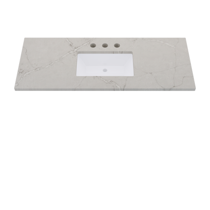 55" Vanderloc Silestone® Quartz Bathroom Vanity Top | Single Rectangle Sink | Centered in Victorian Silver