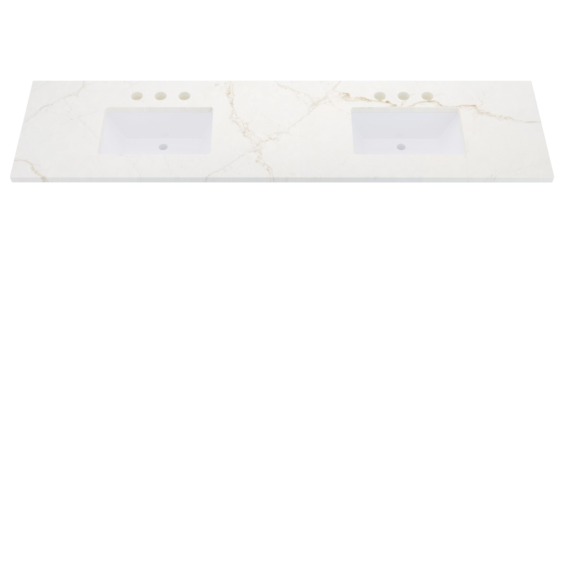 85" Vanderloc Silestone® Quartz Bathroom Vanity Top | Double Rectangle Sink | Centered in Blanc Elysee