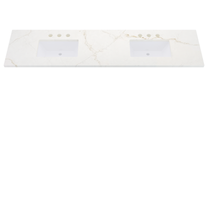 85" Vanderloc Silestone® Quartz Bathroom Vanity Top | Double Rectangle Sink | Centered in Blanc Elysee