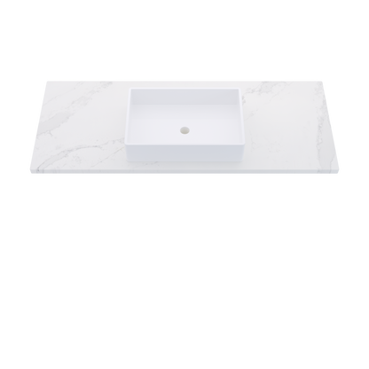 55" Vanderloc Silestone® Quartz Bathroom Vanity Top | Single Vigo Sink | Centered in Et Calacatta Gold