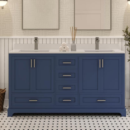Ayna Decors Maya 60 Inch Navy Blue Bath Vanity with Pure White Quartz Countertop