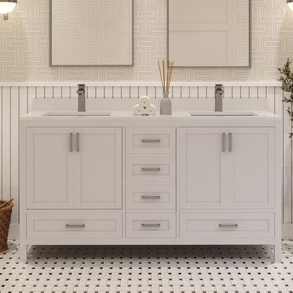 Ayna Decors Rooh 60 Inch White Bath Vanity with Pure White Quartz Countertop