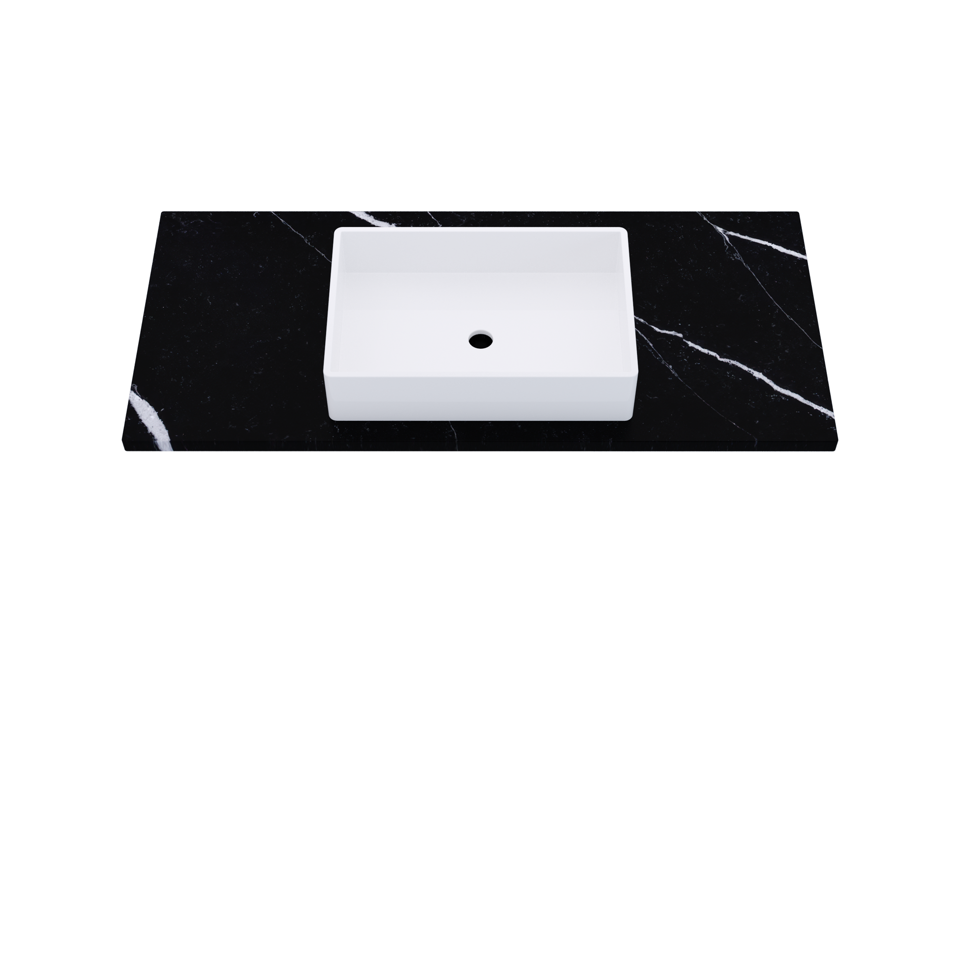 49" Vanderloc Silestone® Quartz Bathroom Vanity Top | Single Vigo Sink | Centered in Eternal Marquina