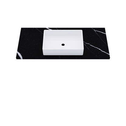 49" Vanderloc Silestone® Quartz Bathroom Vanity Top | Single Vigo Sink | Centered in Eternal Marquina