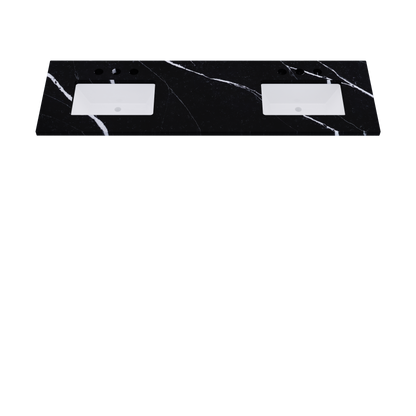 73" Vanderloc Silestone® Quartz Bathroom Vanity Top | Double Rectangle Sink | Offset in Eternal Marquina