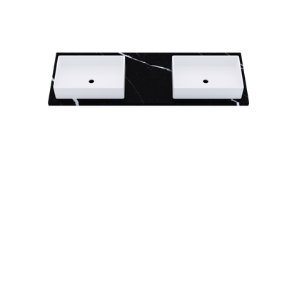 61" Vanderloc Silestone® Quartz Bathroom Vanity Top | Double Vigo Sink | Offset in Eternal Marquina