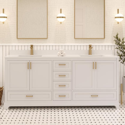 Ayna Decors Maya 72 Inch White Bath Vanity with Pure White Quartz Countertop