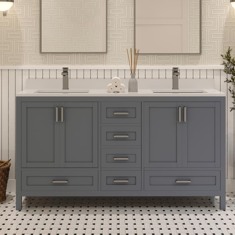 Ayna Decors Rooh 60 Inch Charcoal Grey Bathroom Vanity Cabinet (Base Only) with Brushed Nickel Hardware