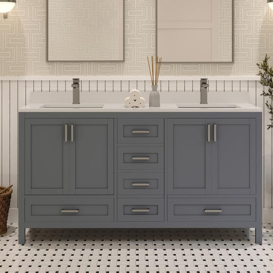 Ayna Decors Rooh 60 Inch Charcoal Grey Bathroom Vanity Cabinet (Base Only) with Brushed Nickel Hardware