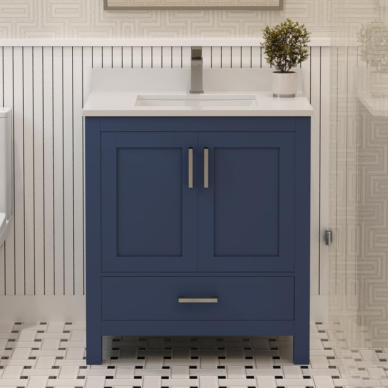 Ayna Decors Rooh 30 Inch Navy Blue Bathroom Vanity Cabinet (Base Only) with Brushed Nickel Hardware
