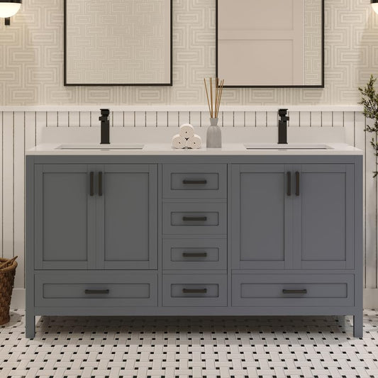 Ayna Decors Rooh 60 Inch Charcoal Grey Bathroom Vanity with Quartz Countertop with Matte Black Hardware