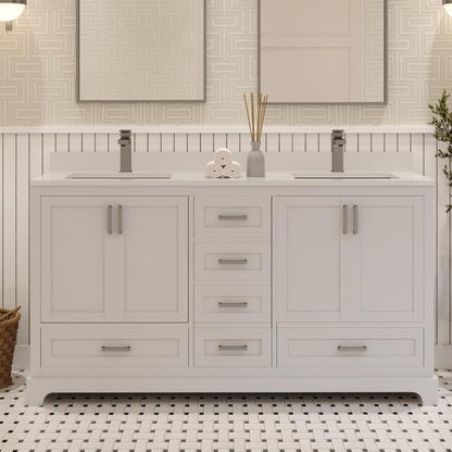 Ayna Decors Maya 60 Inch White Bath Vanity with Pure White Quartz Countertop