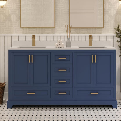Ayna Decors Maya 60 Inch Navy Blue Bath Vanity with Pure White Quartz Countertop