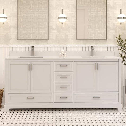Ayna Decors Maya 72 Inch White Bathroom Vanity Cabinet (Base Only) with Brushed Nickel Hardware