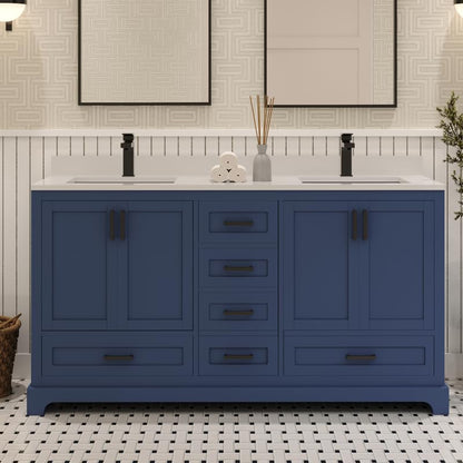 Ayna Decors Maya 60 Inch Navy Blue Bathroom Vanity with Quartz Countertop with Matte Black Hardware