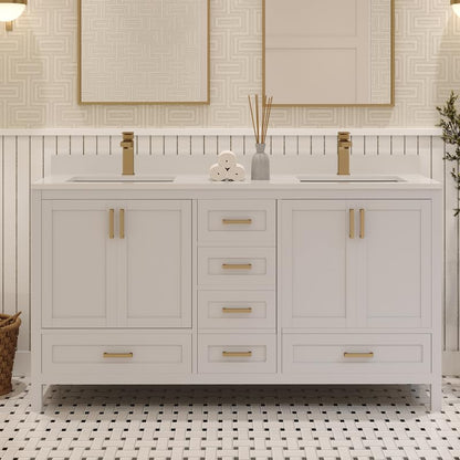 Ayna Decors Rooh 60 Inch White Bath Vanity with Pure White Quartz Countertop