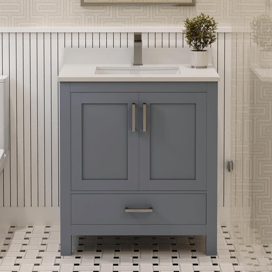 Ayna Decors Rooh 30 Inch Charcoal Grey Bathroom Vanity Cabinet (Base Only) with Brushed Nickel Hardware