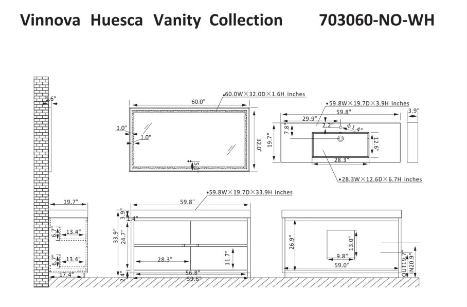 Vinnova Huesca 60-inch single sink bathroom vanity in North American Oak — view 7