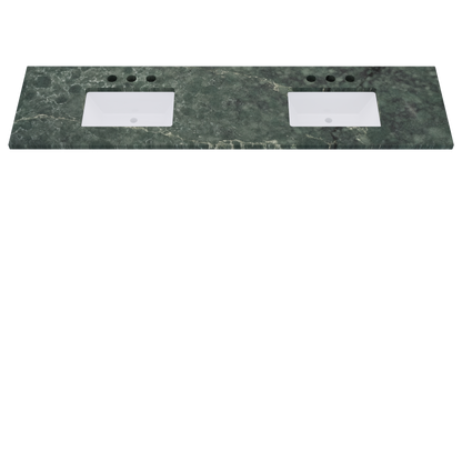 85" Vanderloc Silestone® Quartz Bathroom Vanity Top | Double Rectangle Sink | Centered in Jardin Emerald
