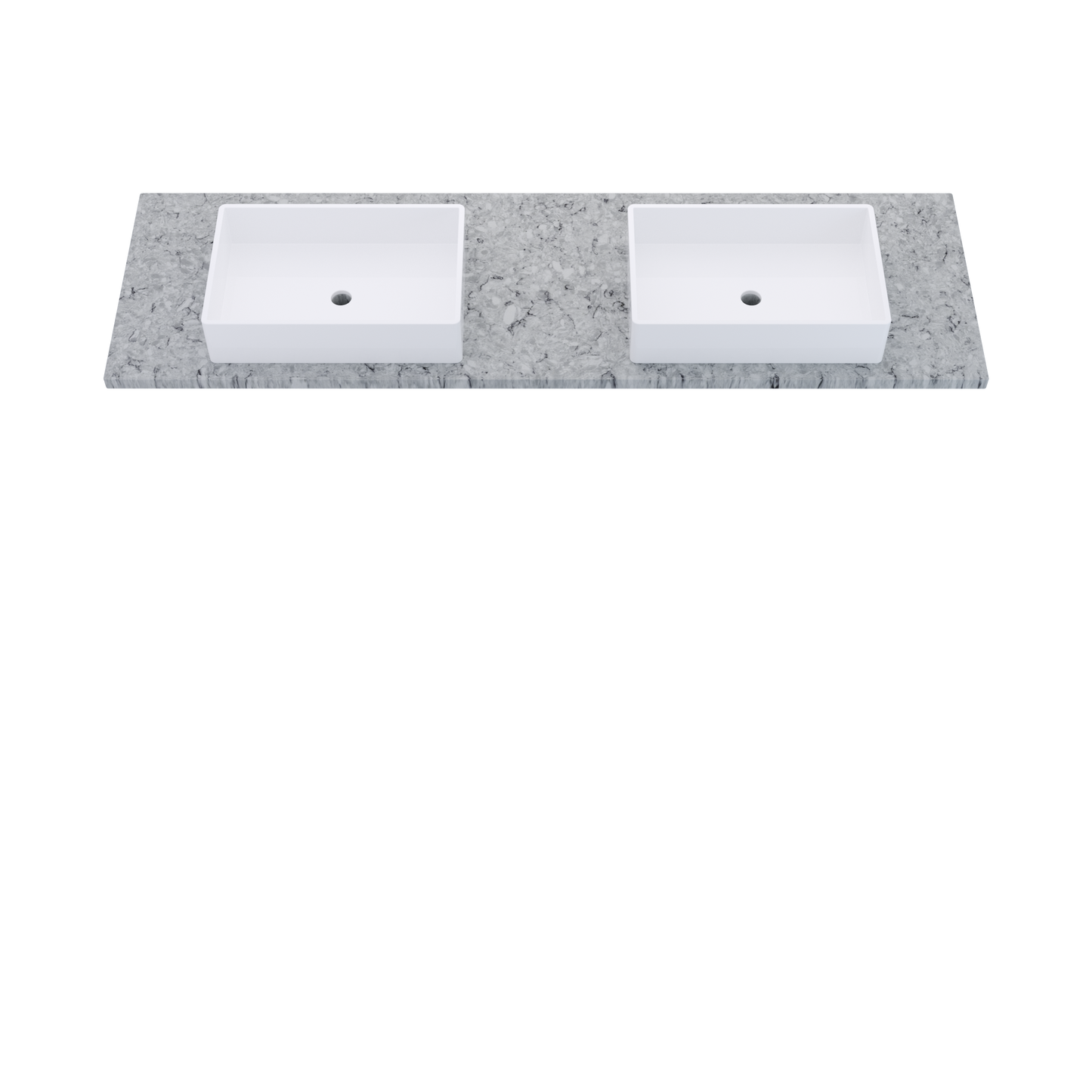 73" Vanderloc Silestone® Quartz Bathroom Vanity Top | Double Vigo Sink | Centered in Pietra