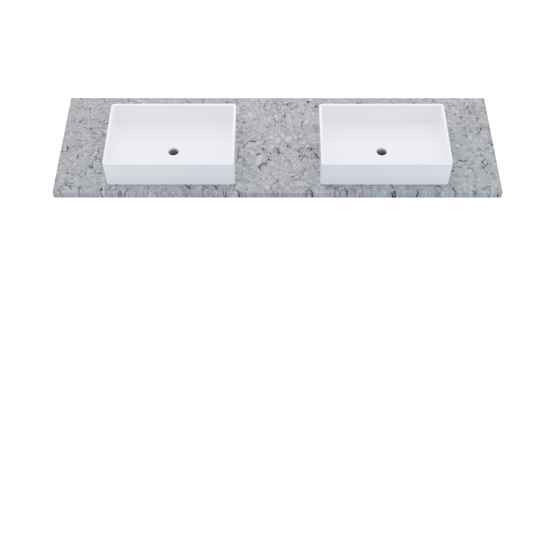 73" Vanderloc Silestone® Quartz Bathroom Vanity Top | Double Vigo Sink | Centered in Pietra