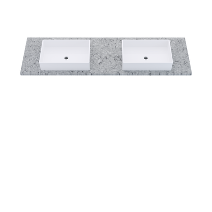 73" Vanderloc Silestone® Quartz Bathroom Vanity Top | Double Vigo Sink | Centered in Pietra