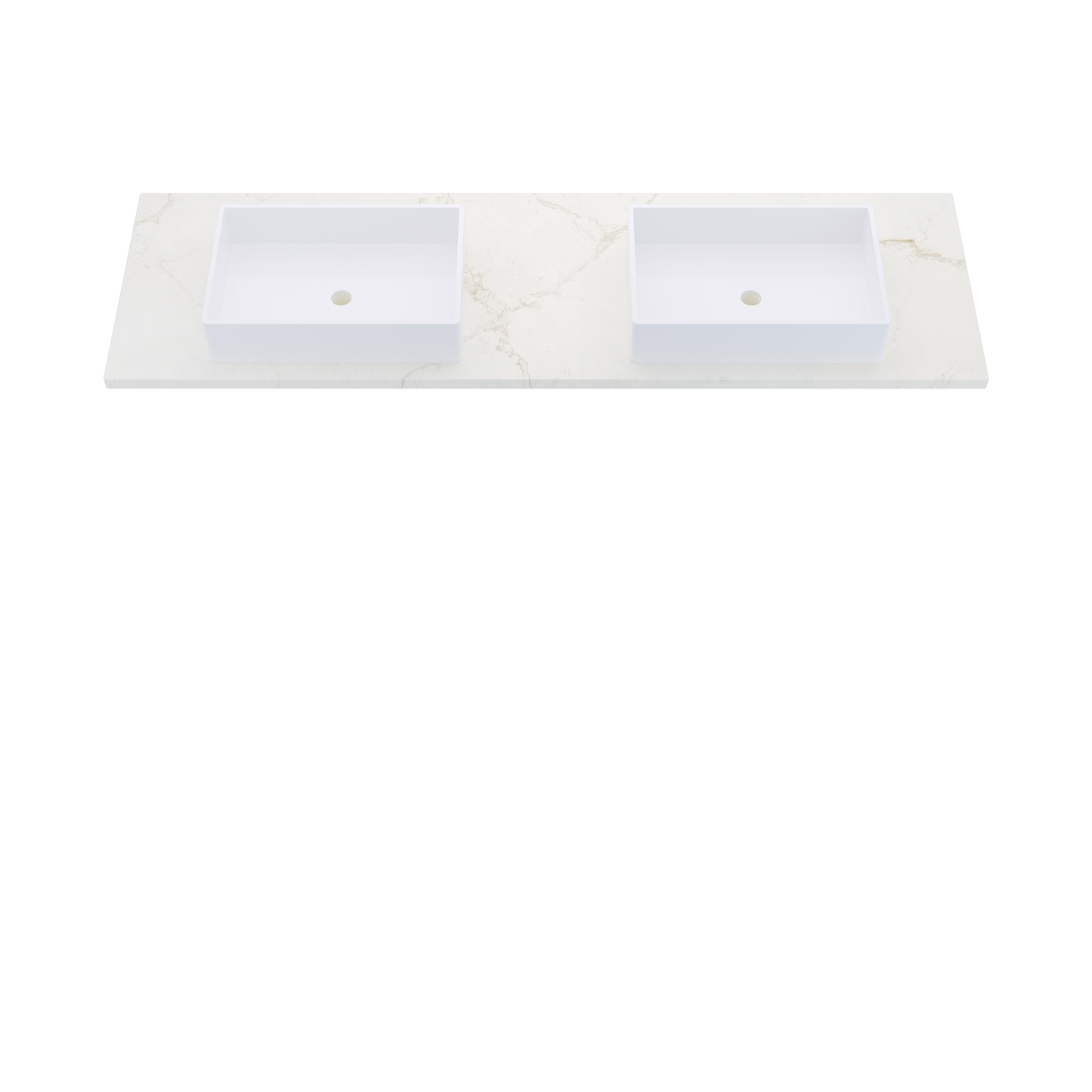 73" Vanderloc Silestone® Quartz Bathroom Vanity Top | Double Vigo Sink | Centered in Blanc Elysee
