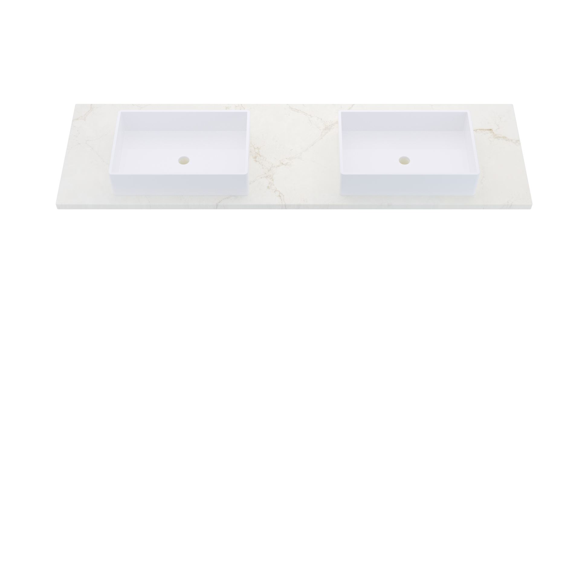 73" Vanderloc Silestone® Quartz Bathroom Vanity Top | Double Vigo Sink | Centered in Blanc Elysee