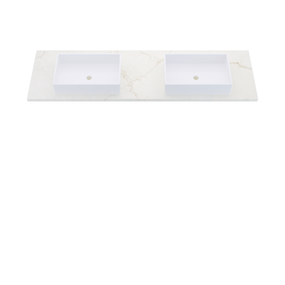 73" Vanderloc Silestone® Quartz Bathroom Vanity Top | Double Vigo Sink | Centered in Blanc Elysee