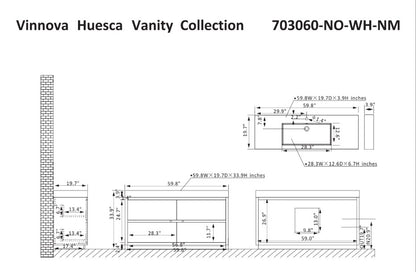 Vinnova, Huesca 60" Single Sink Bath Vanity in North American Oak with White Composite Integral Square Sink Top