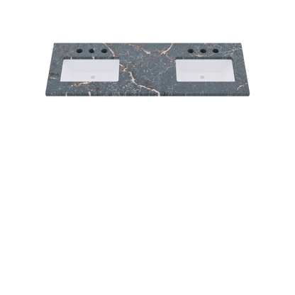 61" Vanderloc Silestone® Quartz Bathroom Vanity Top | Double Rectangle Sink | Offset in Parisien Bleu