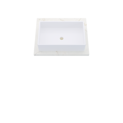 25" Vanderloc Silestone® Quartz Bathroom Vanity Top | Single Vigo Sink | Centered in Blanc Elysee