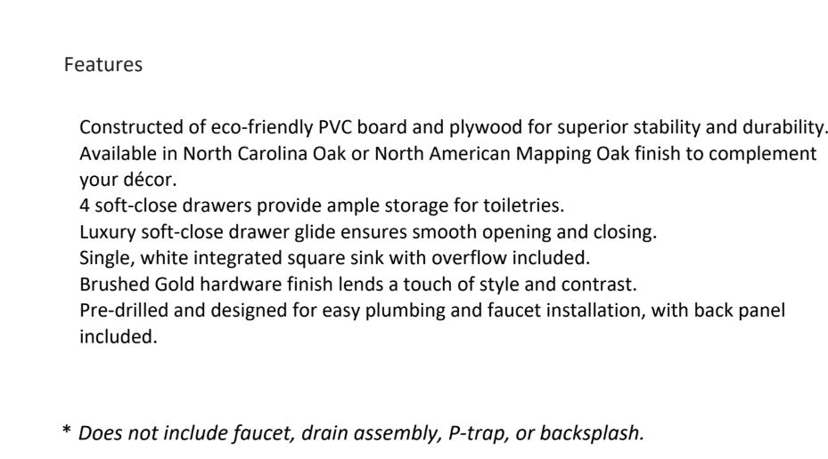 Vinnova, Huesca 60" Single Sink Bath Vanity in North American Oak with White Composite Integral Square Sink Top