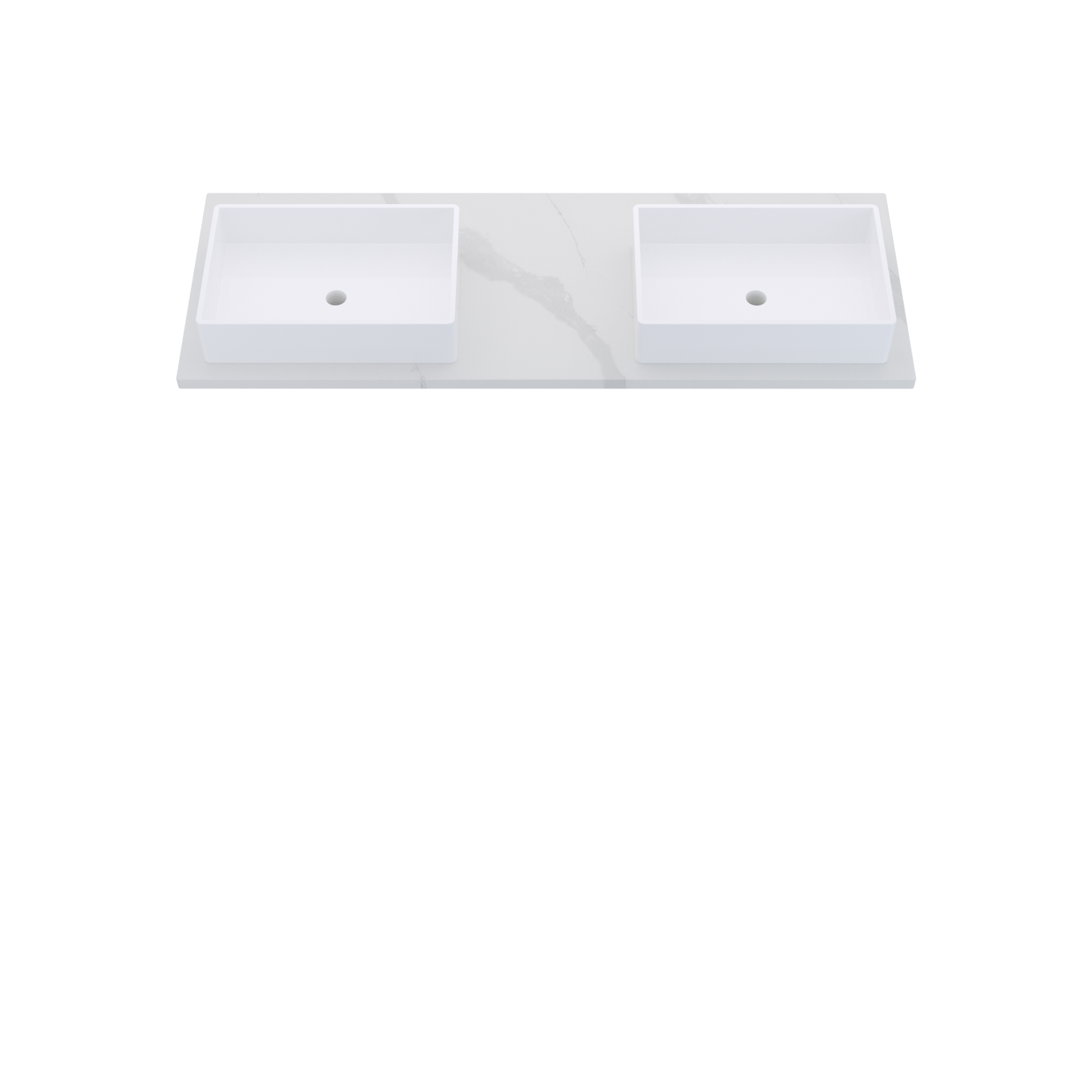 61" Vanderloc Silestone® Quartz Bathroom Vanity Top | Double Vigo Sink | Offset in Classic Calacatta
