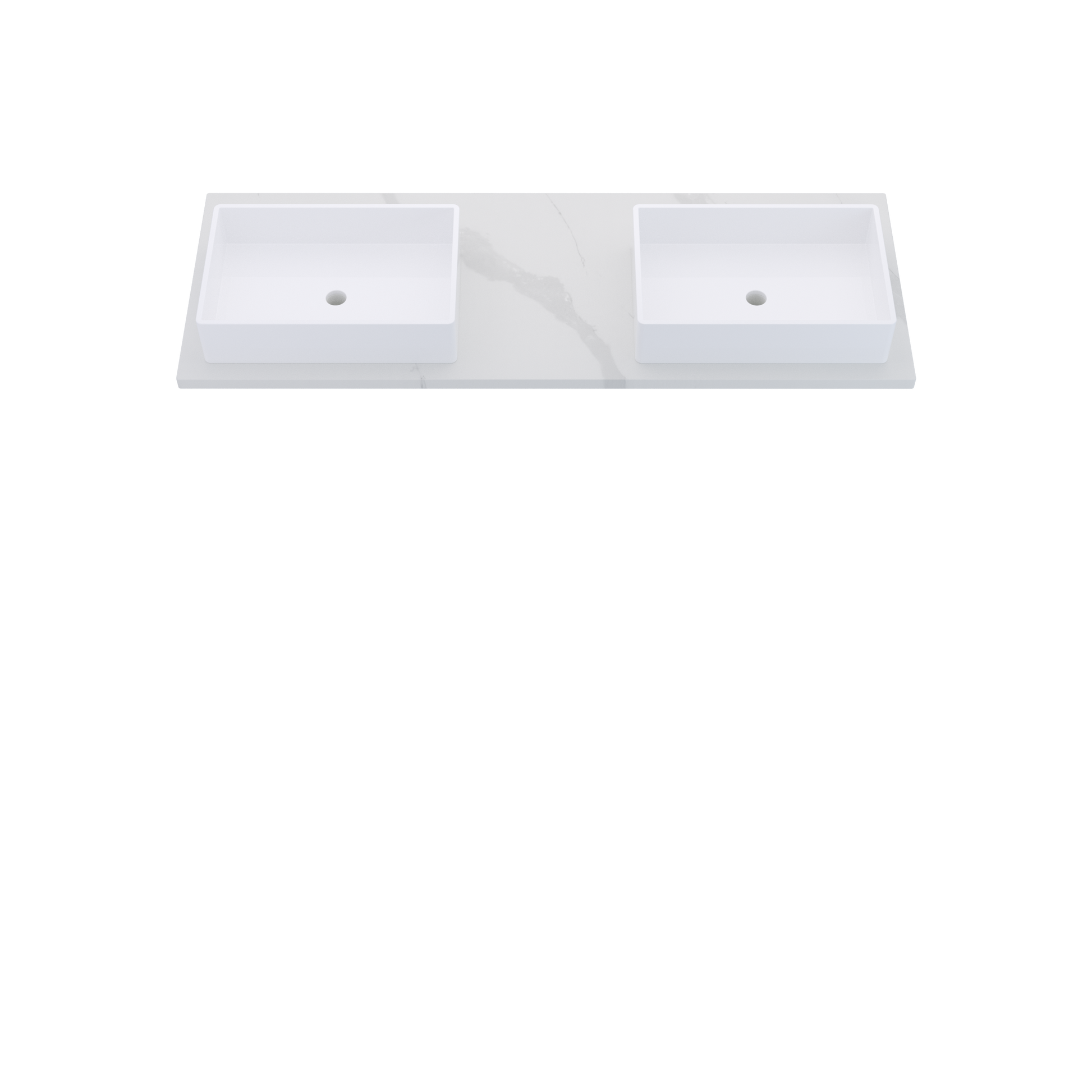 61" Vanderloc Silestone® Quartz Bathroom Vanity Top | Double Vigo Sink | Offset in Classic Calacatta