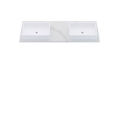 61" Vanderloc Silestone® Quartz Bathroom Vanity Top | Double Vigo Sink | Offset in Classic Calacatta