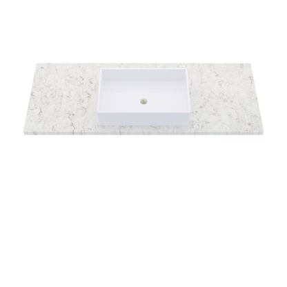 55" Vanderloc Silestone® Quartz Bathroom Vanity Top | Single Vigo Sink | Centered in Lusso